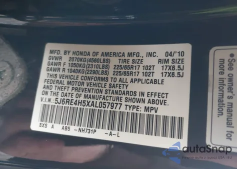 2010 Honda Cr-V Ex z USA, uszkodzony, nr VIN 5J6RE4H5XAL057977